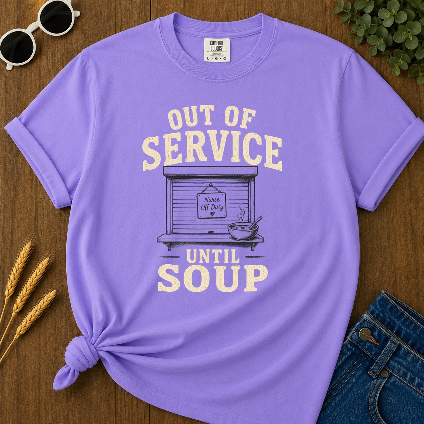 Out Service Soup T-Shirt - Violet Mockup