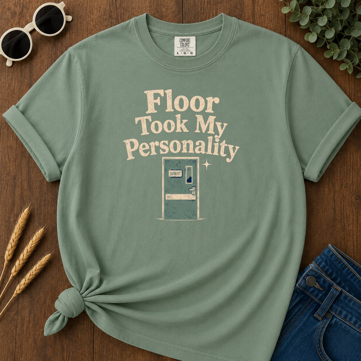 Floor Took Personality T-Shirt - Light Green Mockup
