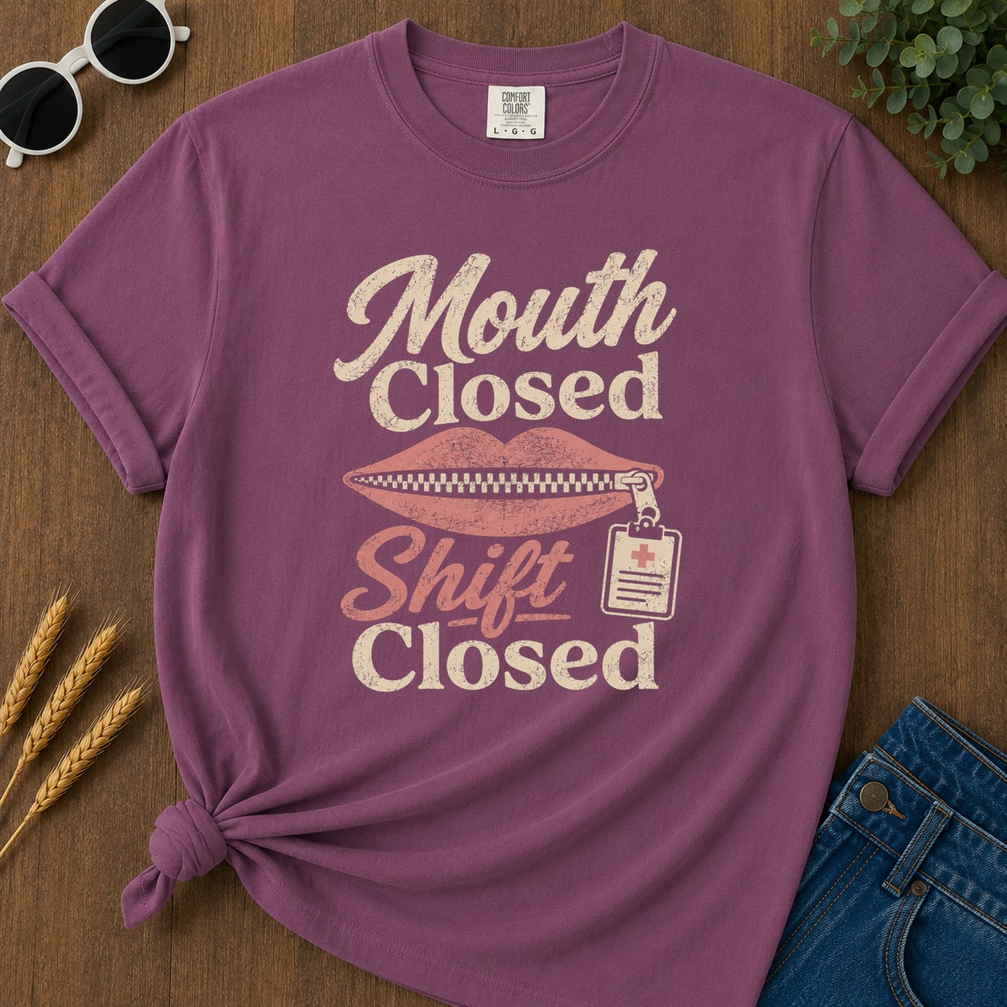 Mouth Closed Shift T-Shirt - Berry Mockup