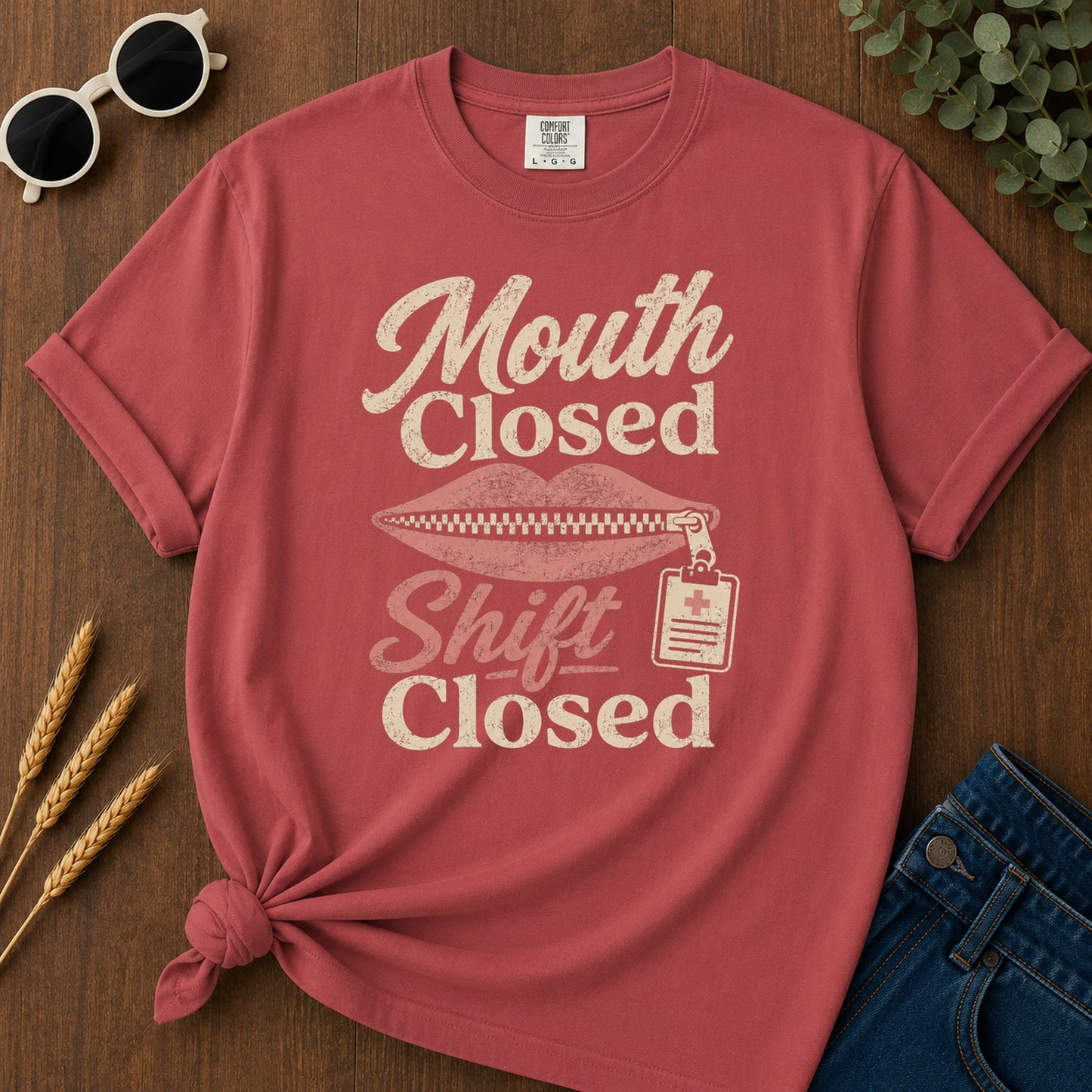 Mouth Closed Shift T-Shirt - Crimson Mockup