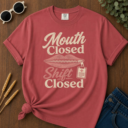 Mouth Closed Shift T-Shirt - Crimson Mockup