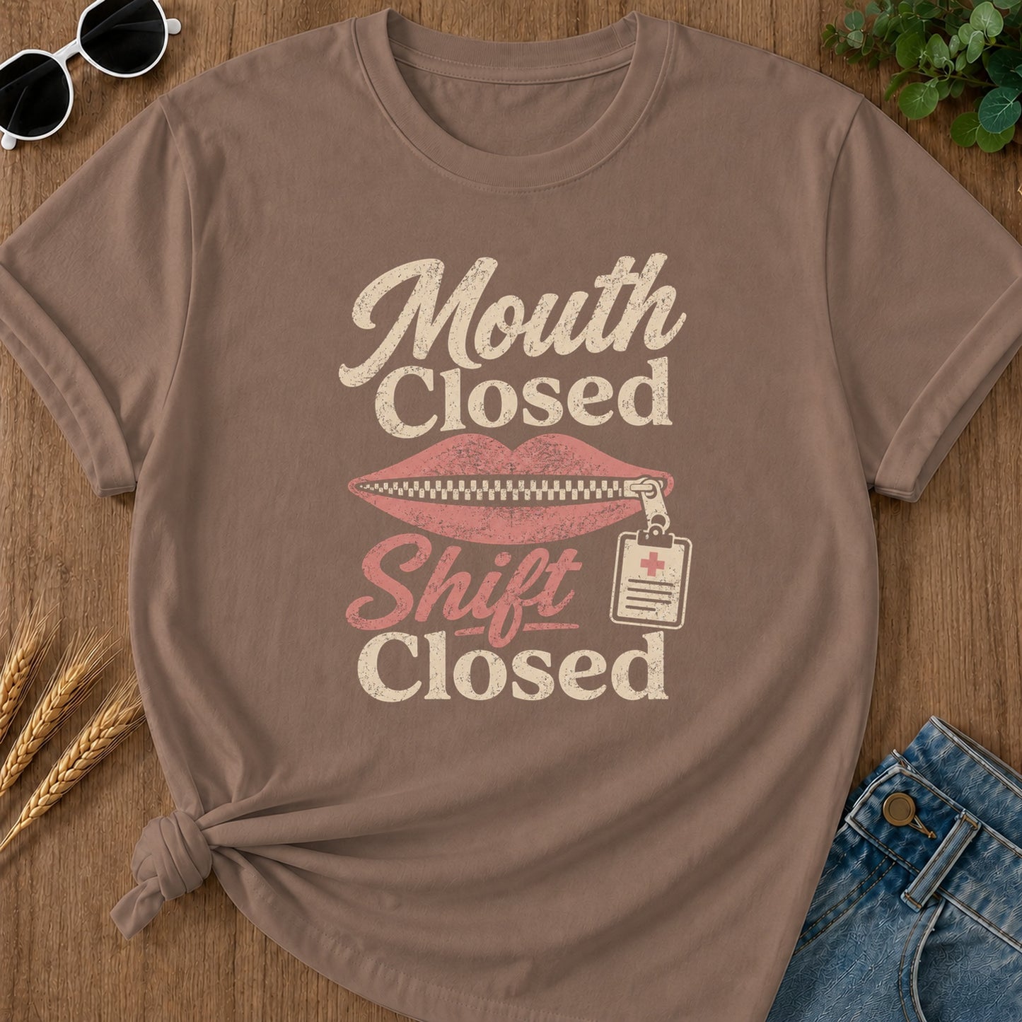 Mouth Closed Shift T-Shirt - Espresso Mockup