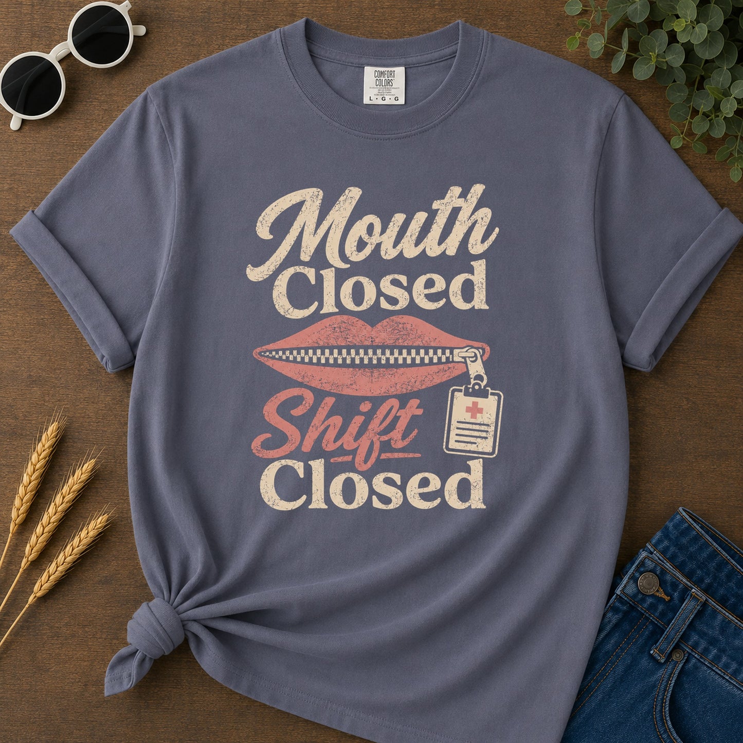 Mouth Closed Shift T-Shirt - Navy Mockup