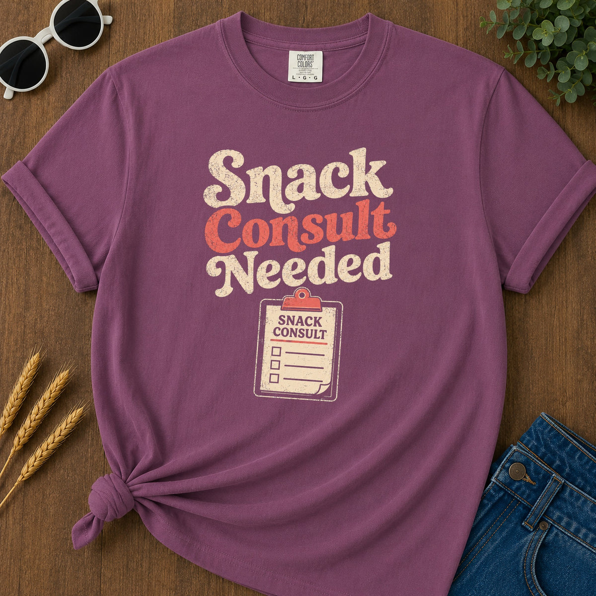 Snack Consult Needed T-Shirt - Berry Mockup