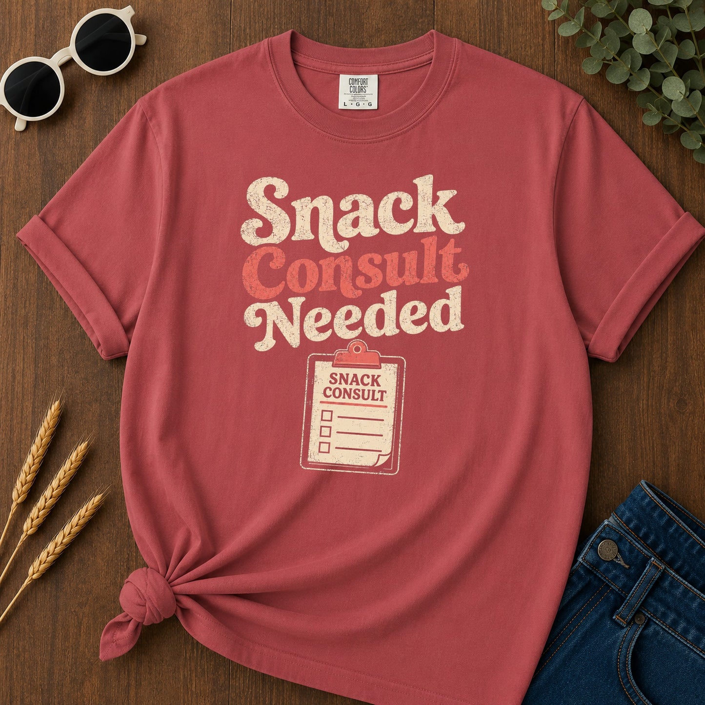 Snack Consult Needed T-Shirt - Crimson Mockup