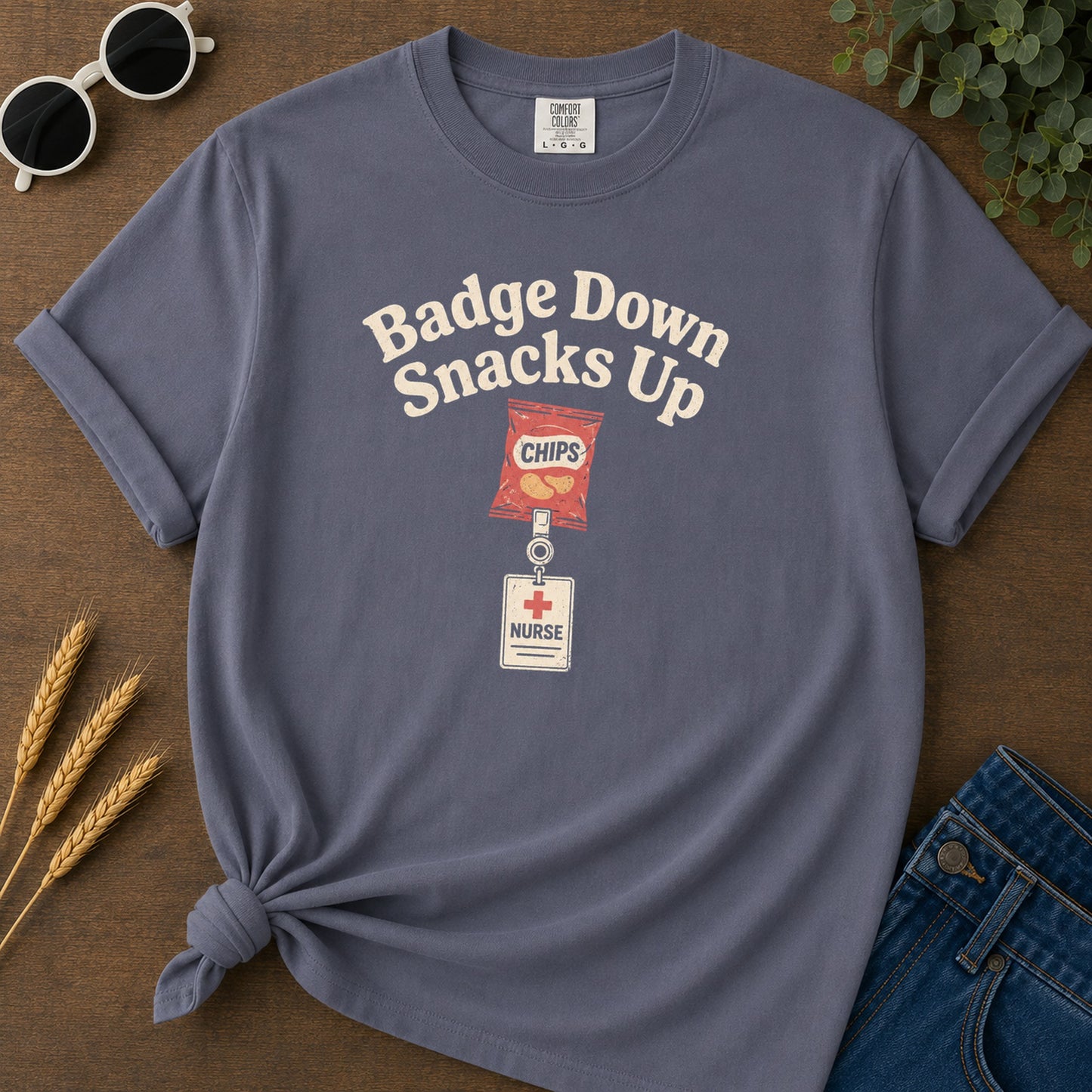 Badge Down Snacks Up T-Shirt - Navy Mockup