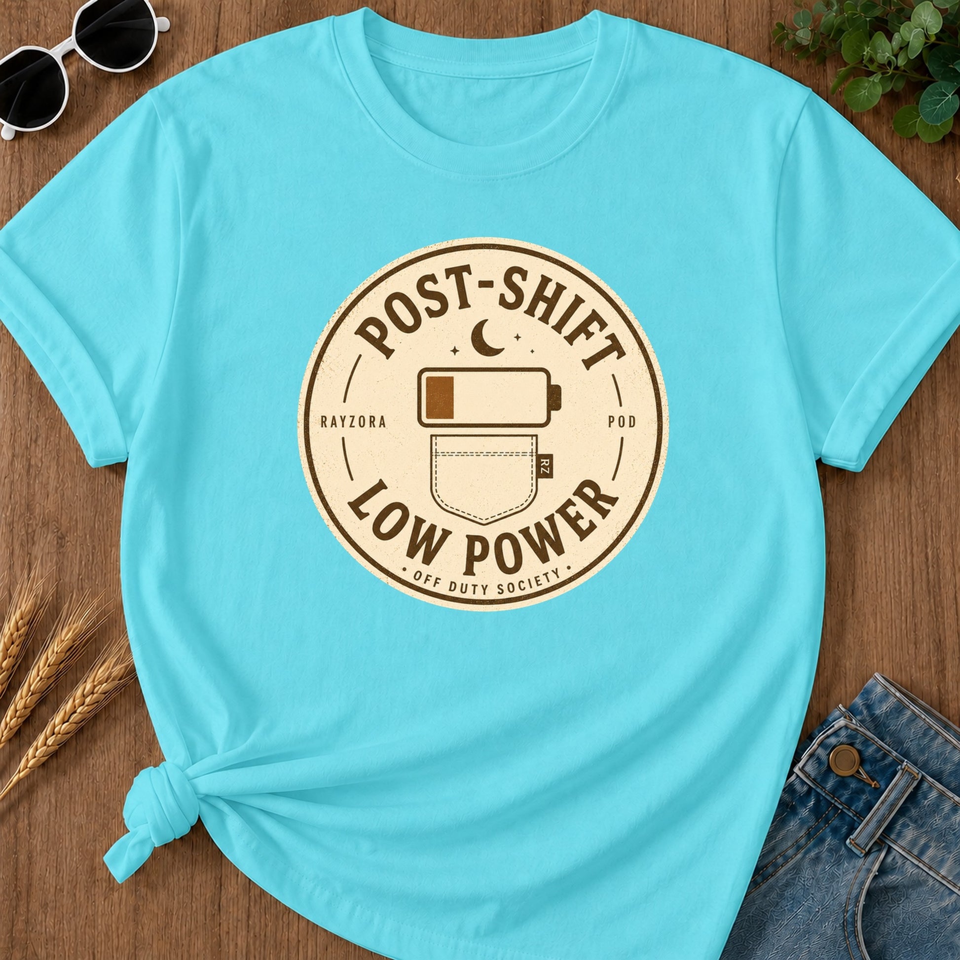 Post Shift Low Power T-Shirt - Lagoon Blue Mockup