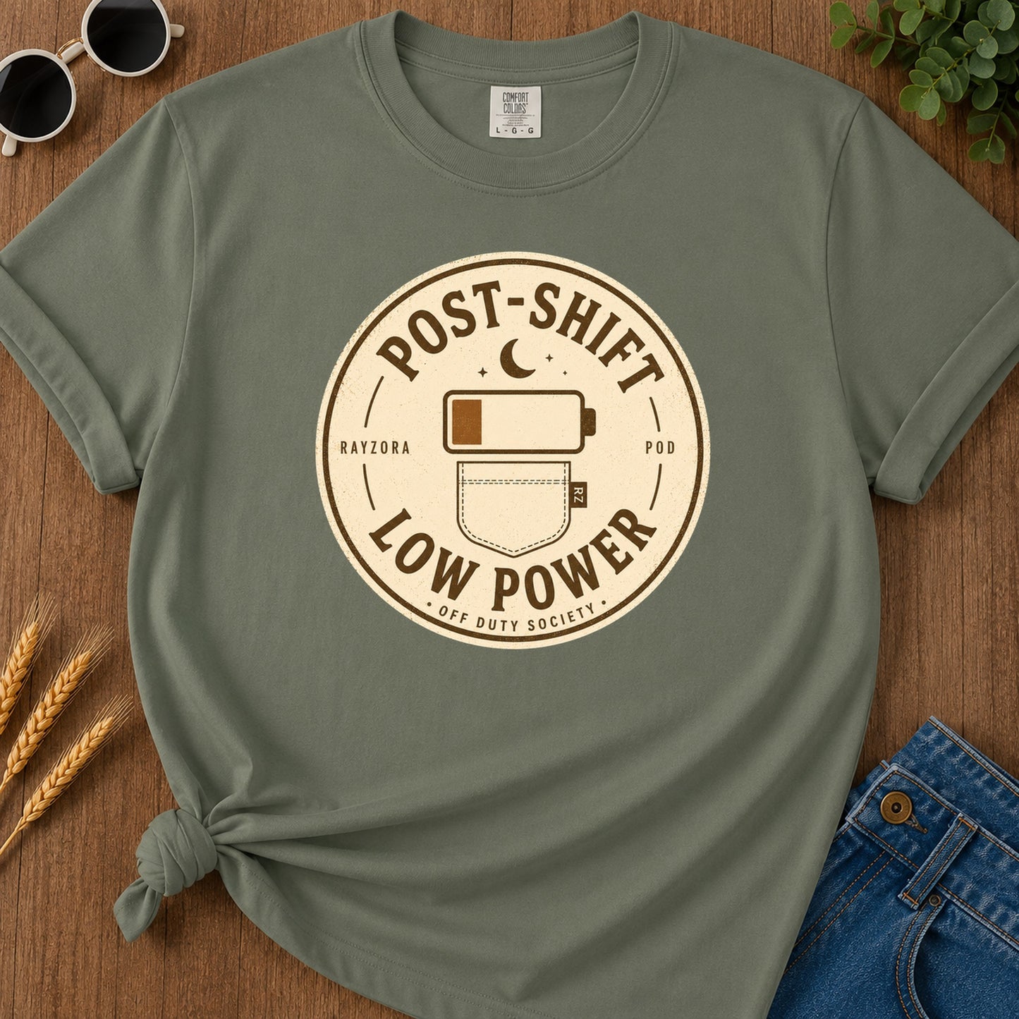 Post Shift Low Power T-Shirt - Moss Mockup