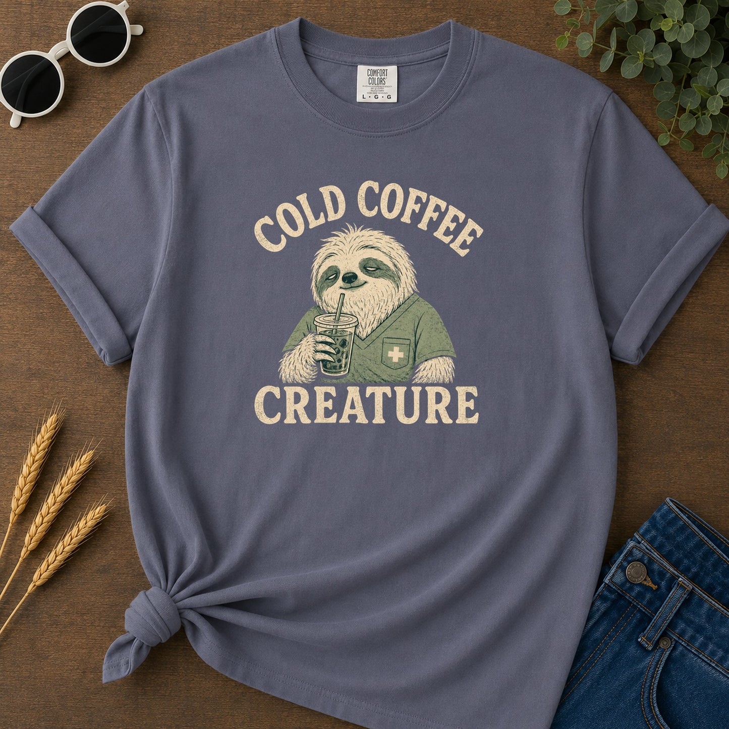 Cold Coffee Creature T-Shirt - Navy Mockup