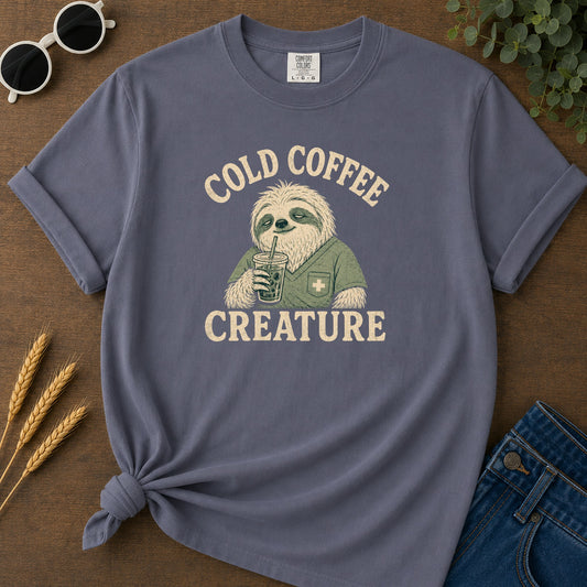 Cold Coffee Creature T-Shirt - Navy Mockup