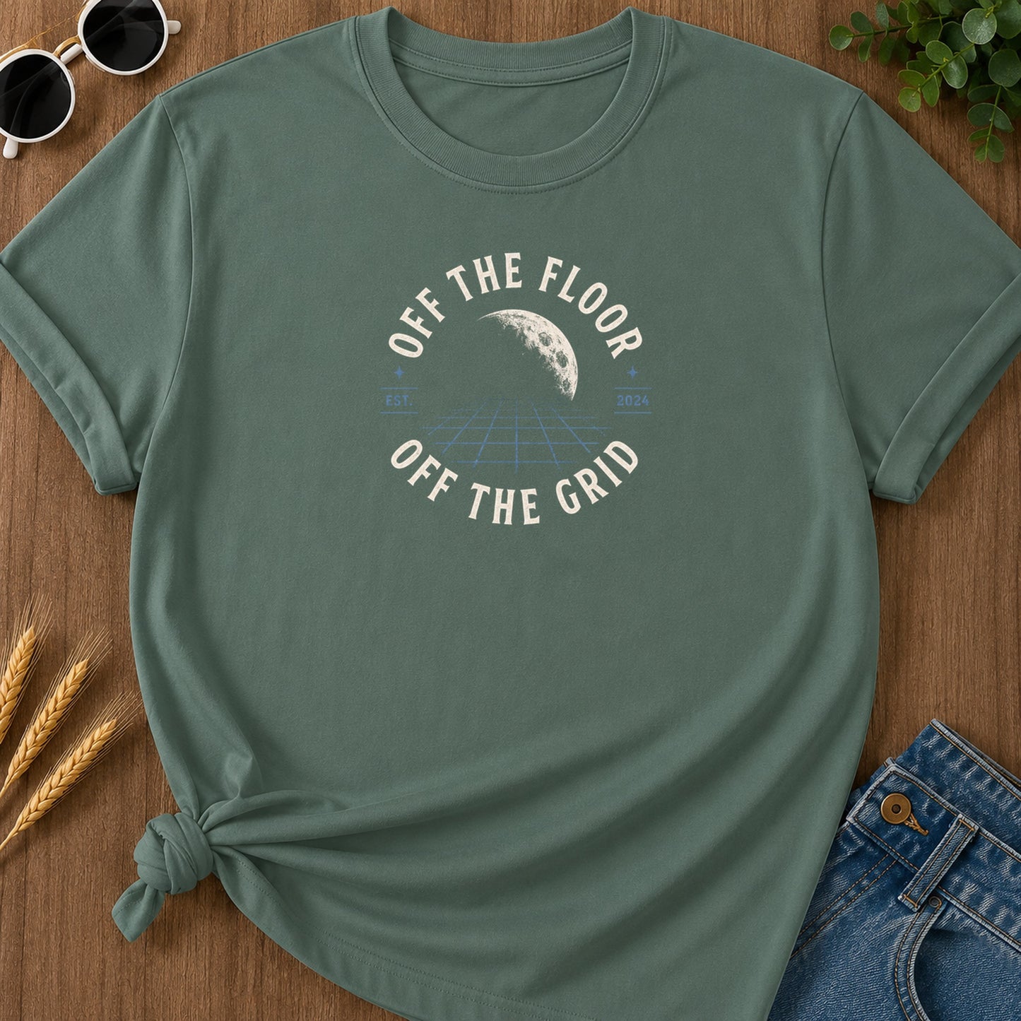 Off Grid T-Shirt - Blue Spruce Mockup