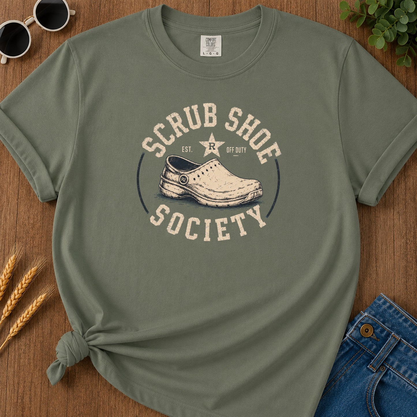 Scrub Shoe Society T-Shirt - Moss Mockup