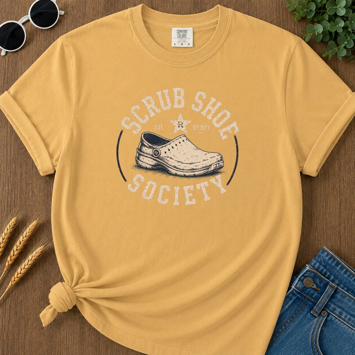 Scrub Shoe Society T-Shirt - Mustard Mockup