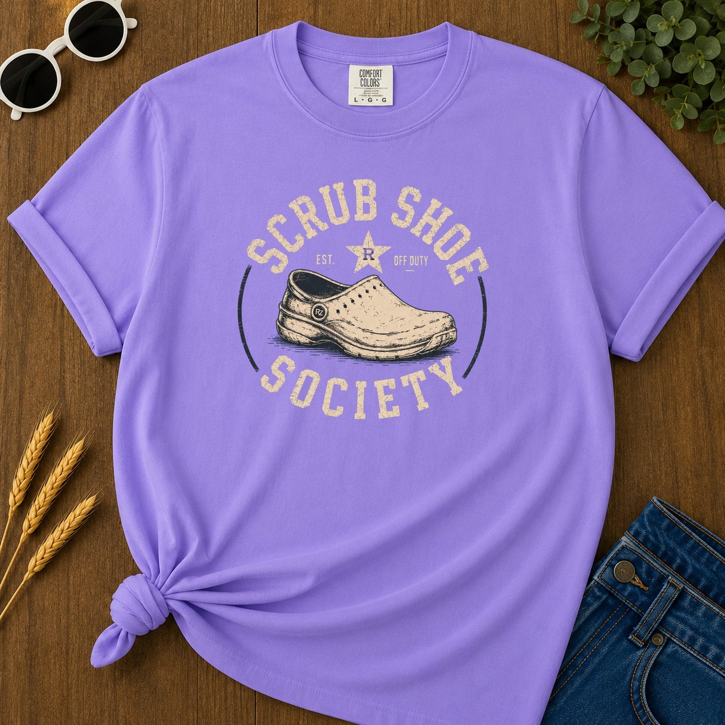 Scrub Shoe Society T-Shirt - Violet Mockup