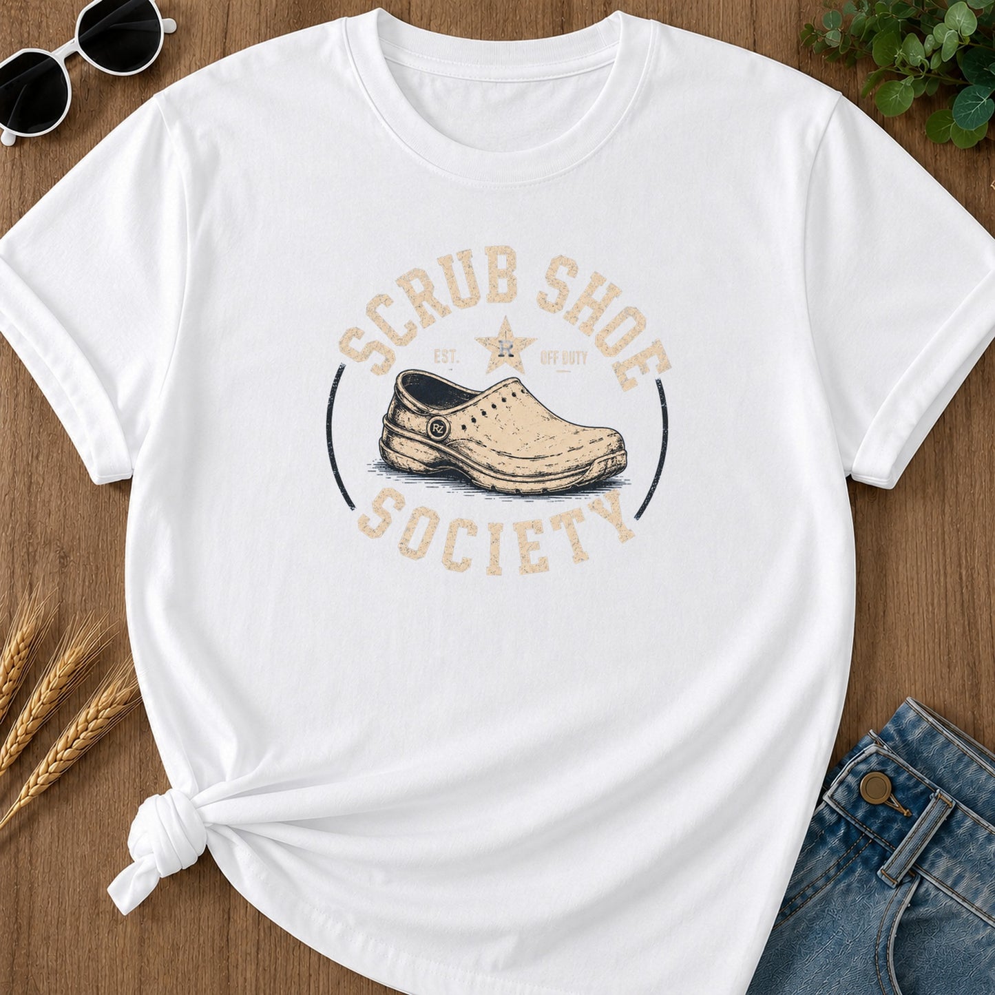 Scrub Shoe Society T-Shirt - White Mockup