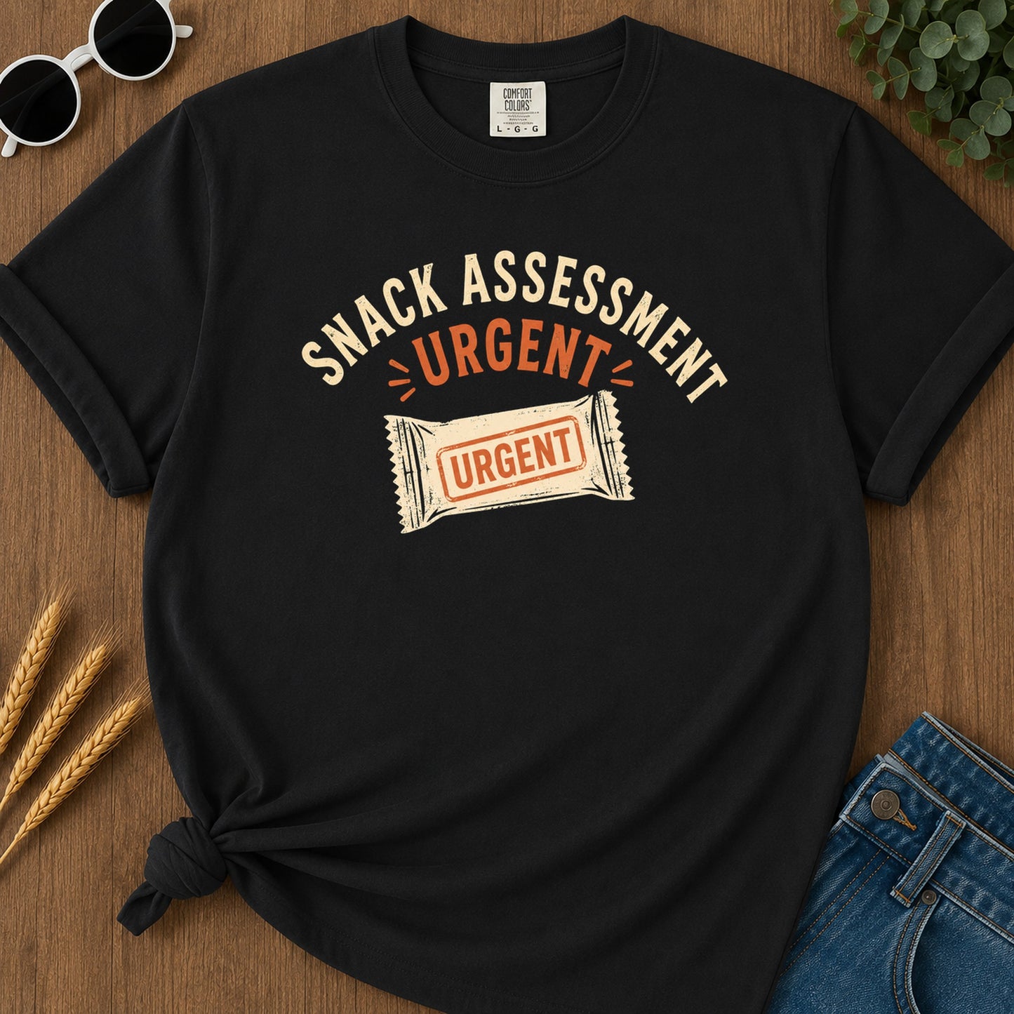 Snack Assessment Urgent T-Shirt - Black Mockup