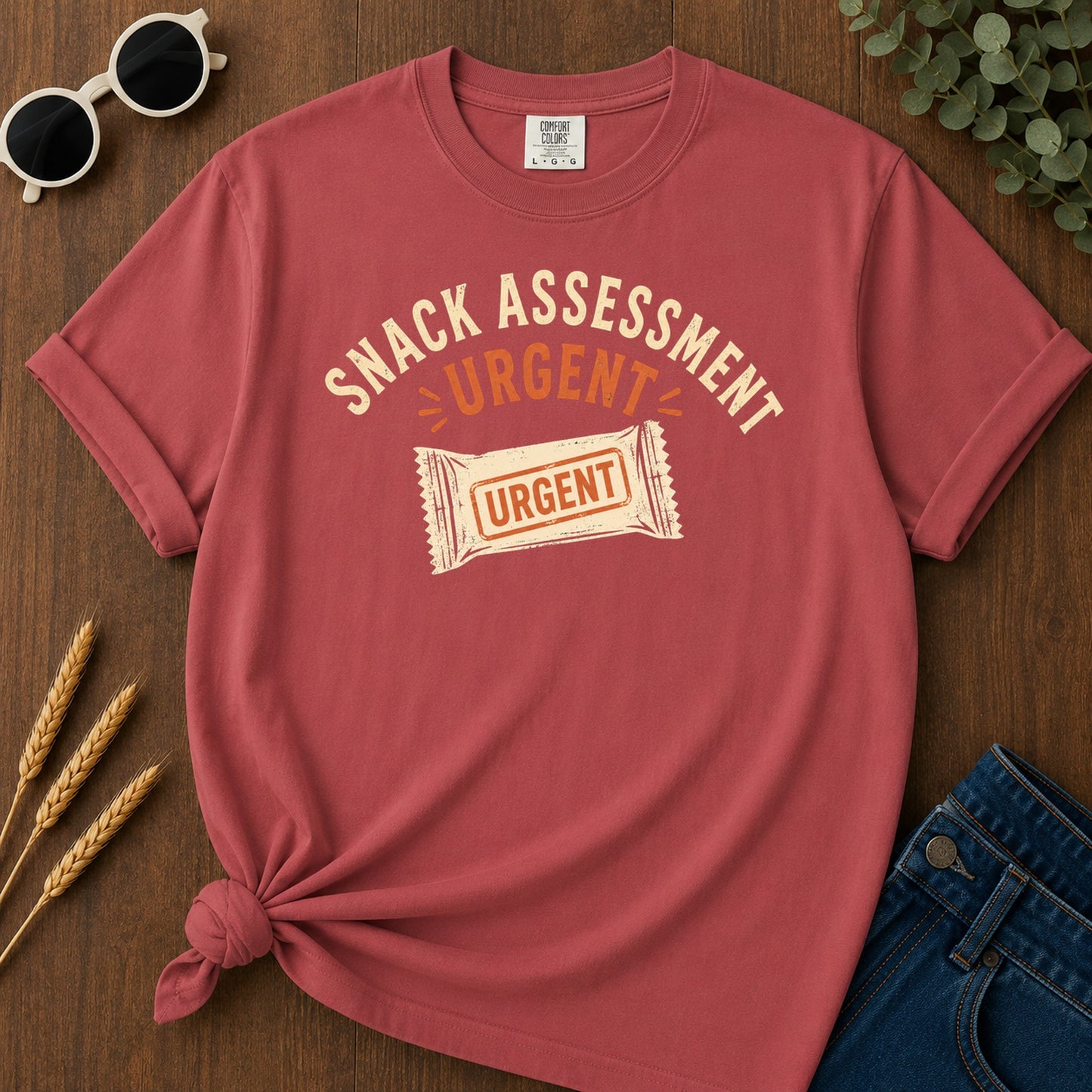 Snack Assessment Urgent T-Shirt - Crimson Mockup