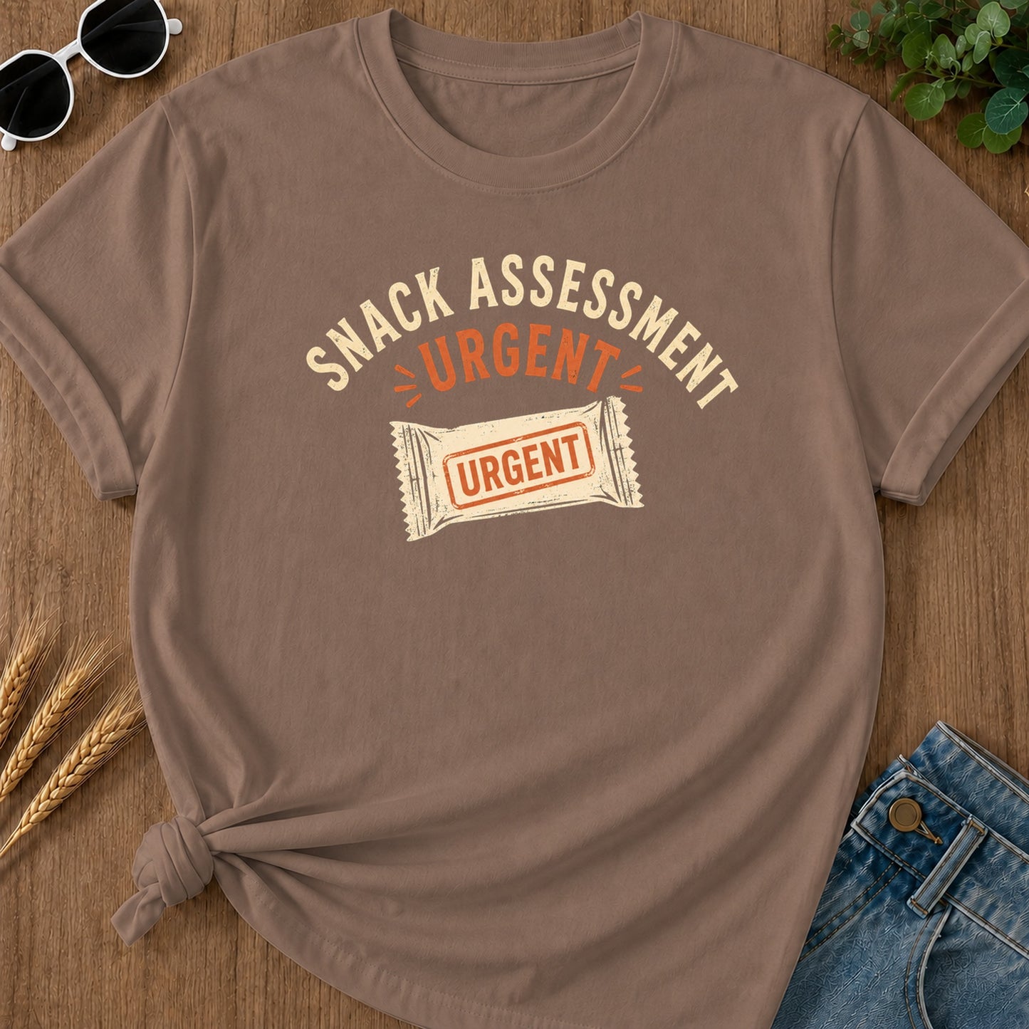 Snack Assessment Urgent T-Shirt - Espresso Mockup