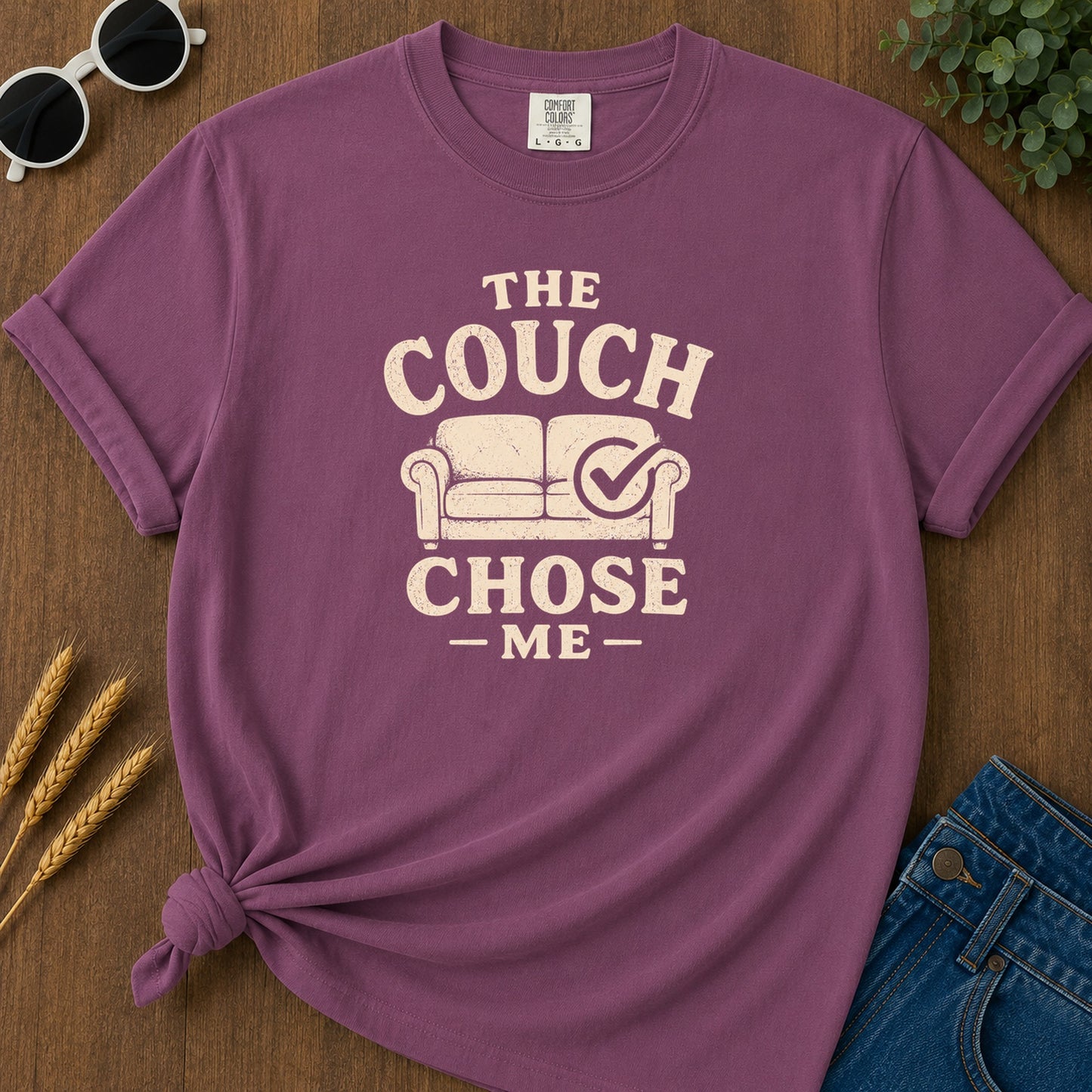 Couch Chose Me T-Shirt - Berry Mockup