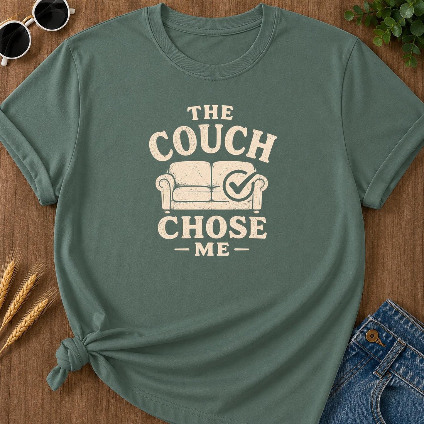 Couch Chose Me T-Shirt - Blue Spruce Mockup