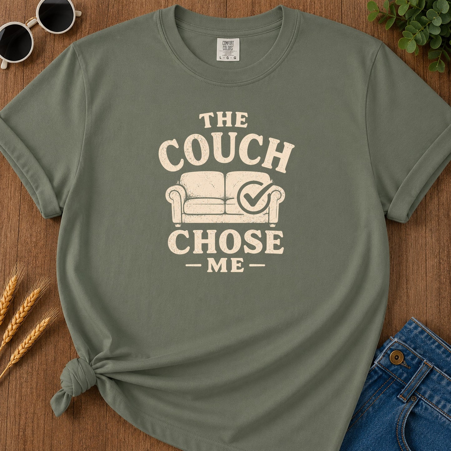 Couch Chose Me T-Shirt - Moss Mockup