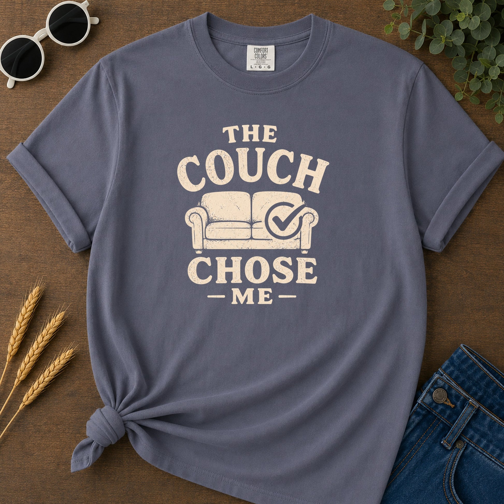 Couch Chose Me T-Shirt - Navy Mockup