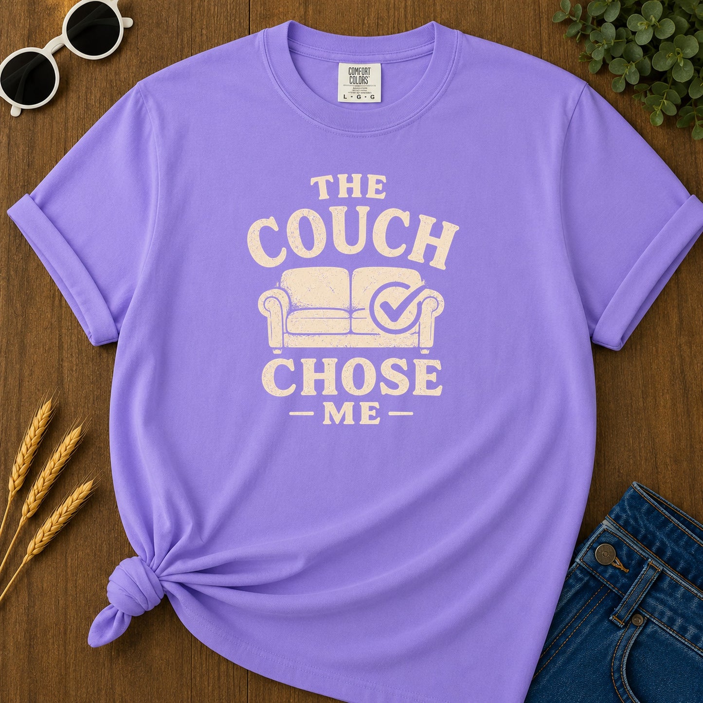 Couch Chose Me T-Shirt - Violet Mockup