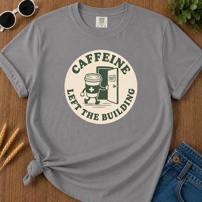 Caffeine Exit Building T-Shirt - Grey Mockup