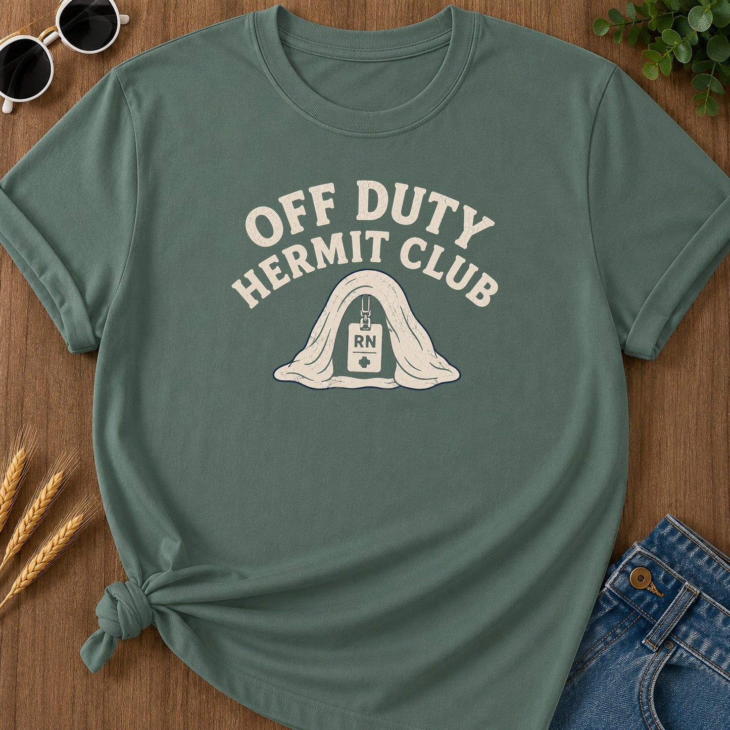 Off Duty Hermit T-Shirt - Blue Spruce Mockup