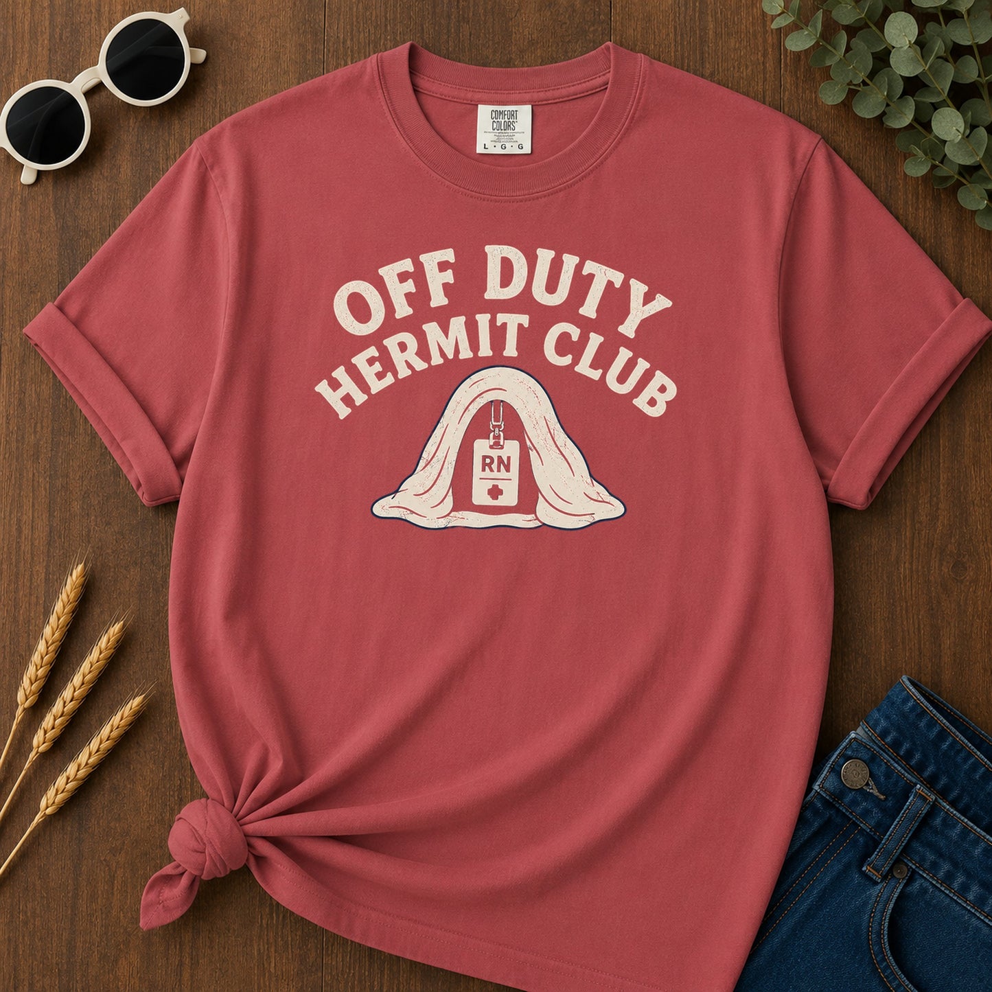 Off Duty Hermit T-Shirt - Crimson Mockup
