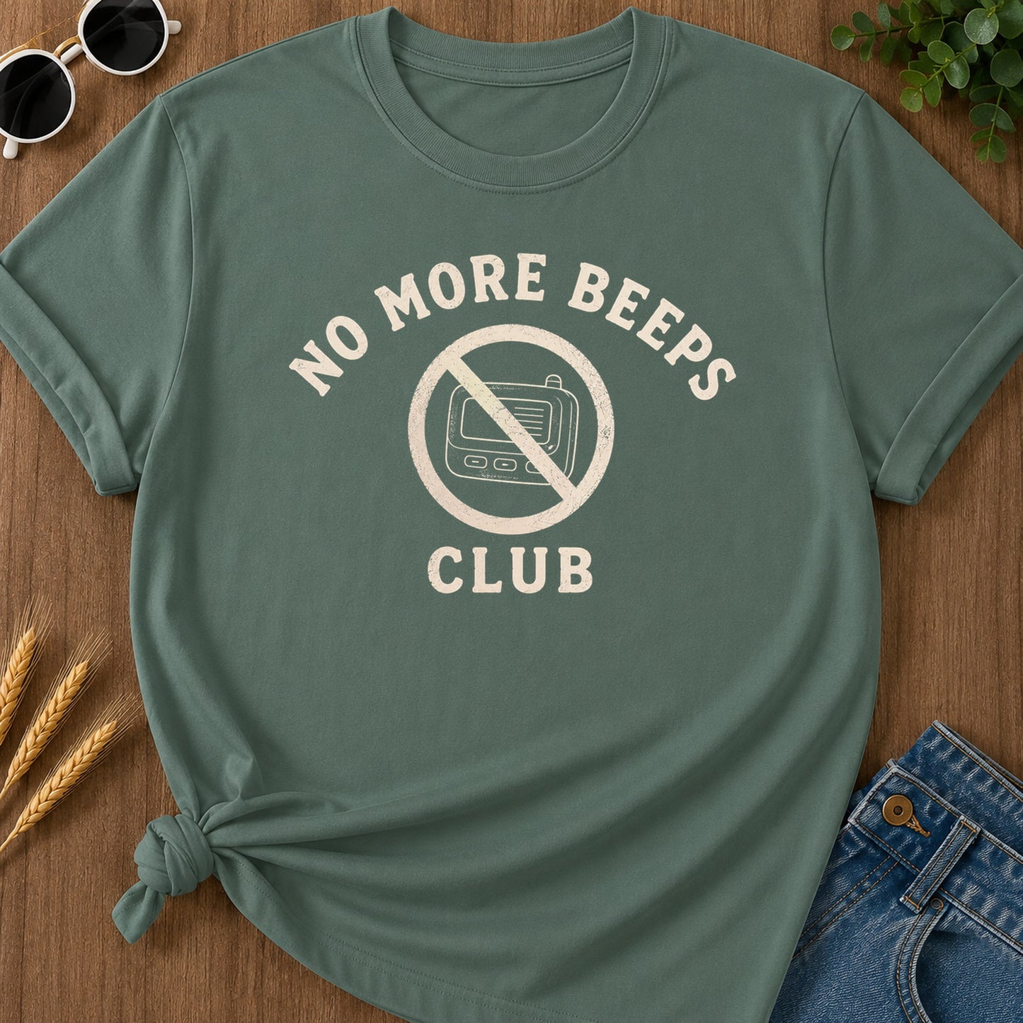 No More Beeps T-Shirt - Blue Spruce Mockup