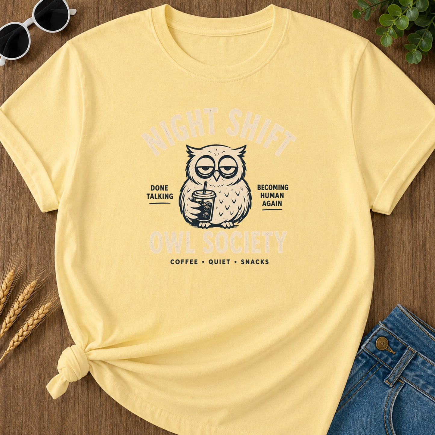Night Shift Owl T-Shirt - Butter Mockup