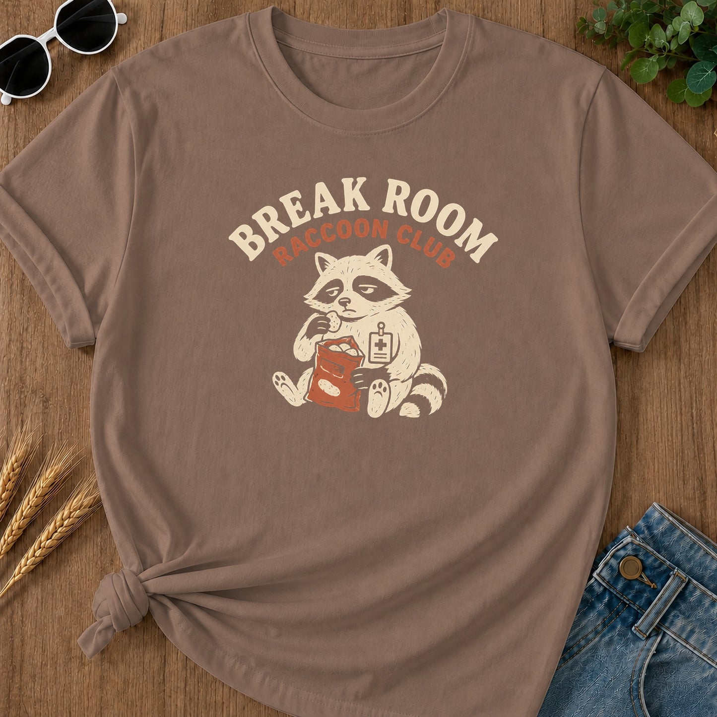 Break Room Raccoon T-Shirt - Espresso Mockup