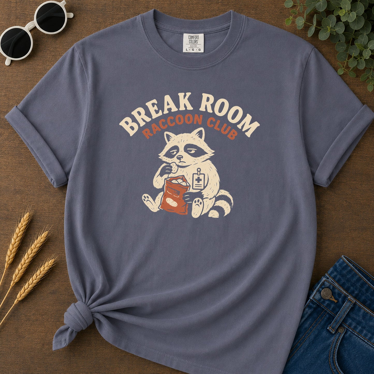 Break Room Raccoon T-Shirt - Navy Mockup