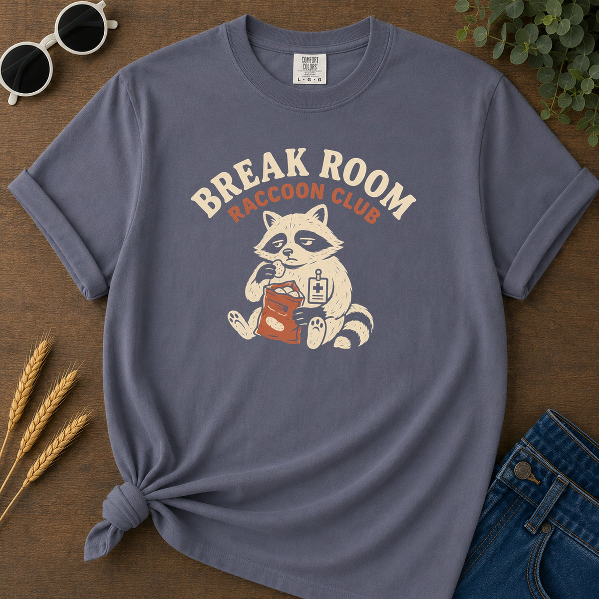 Break Room Raccoon T-Shirt - Navy Mockup