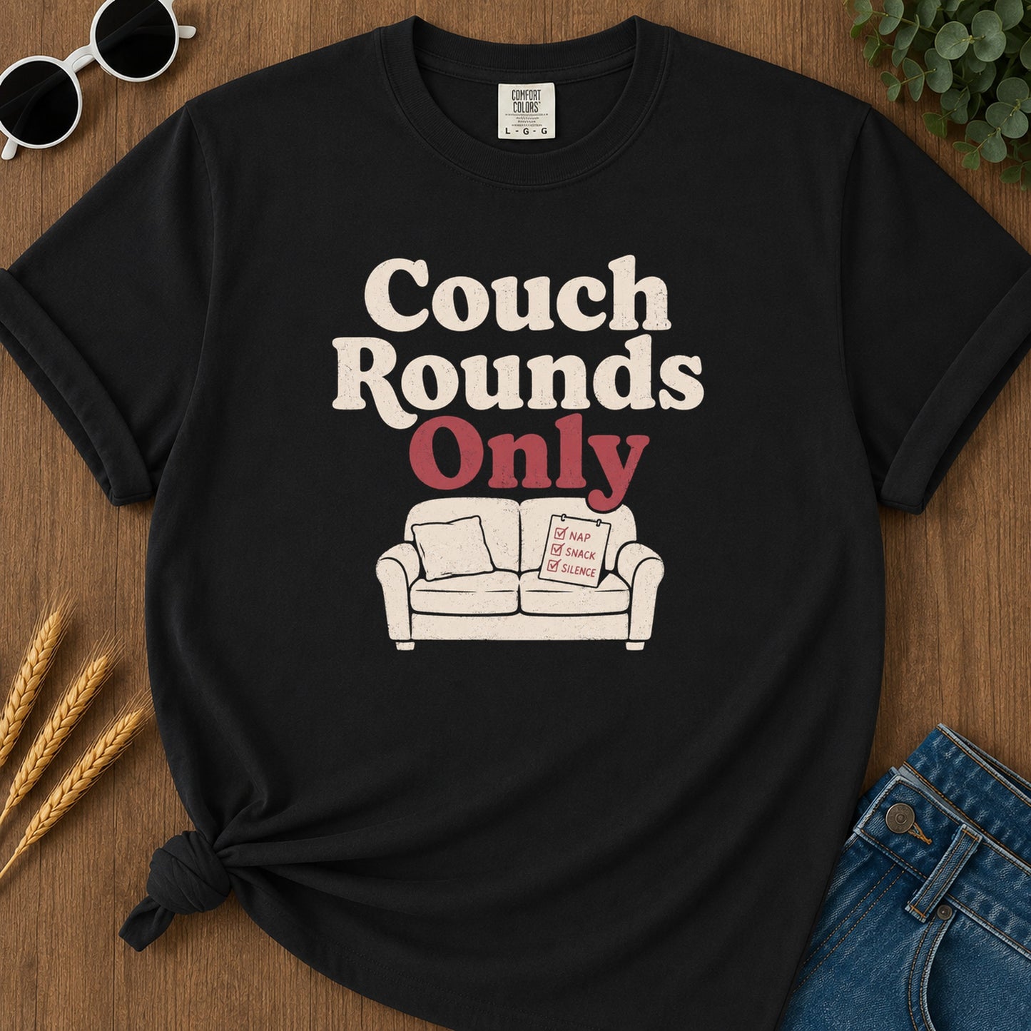 Couch Rounds Only T-Shirt - Black Mockup