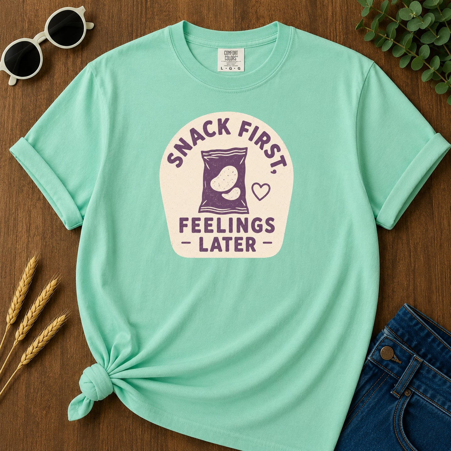 Snack First Feelings T-Shirt - Island Reef Mockup