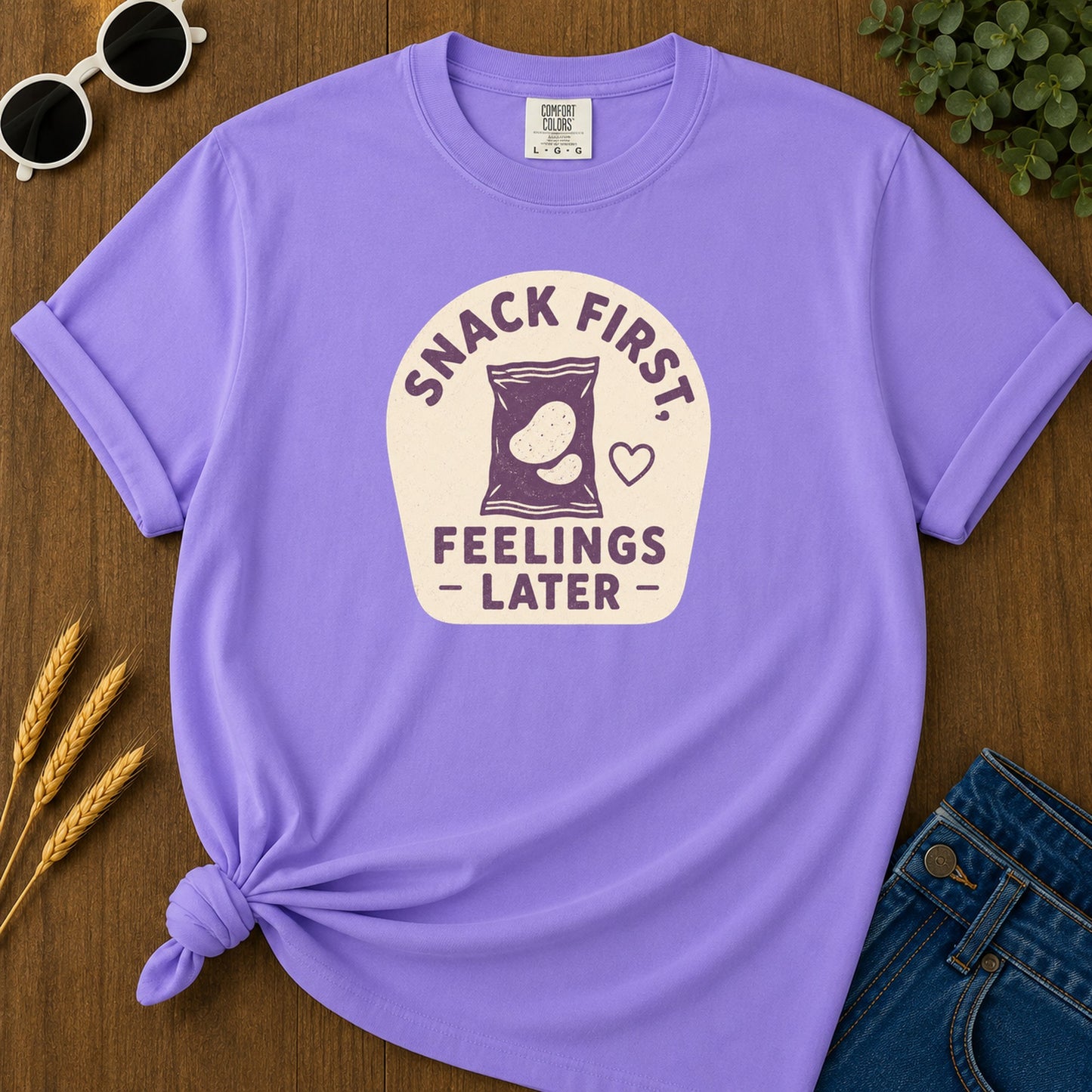 Snack First Feelings T-Shirt - Violet Mockup