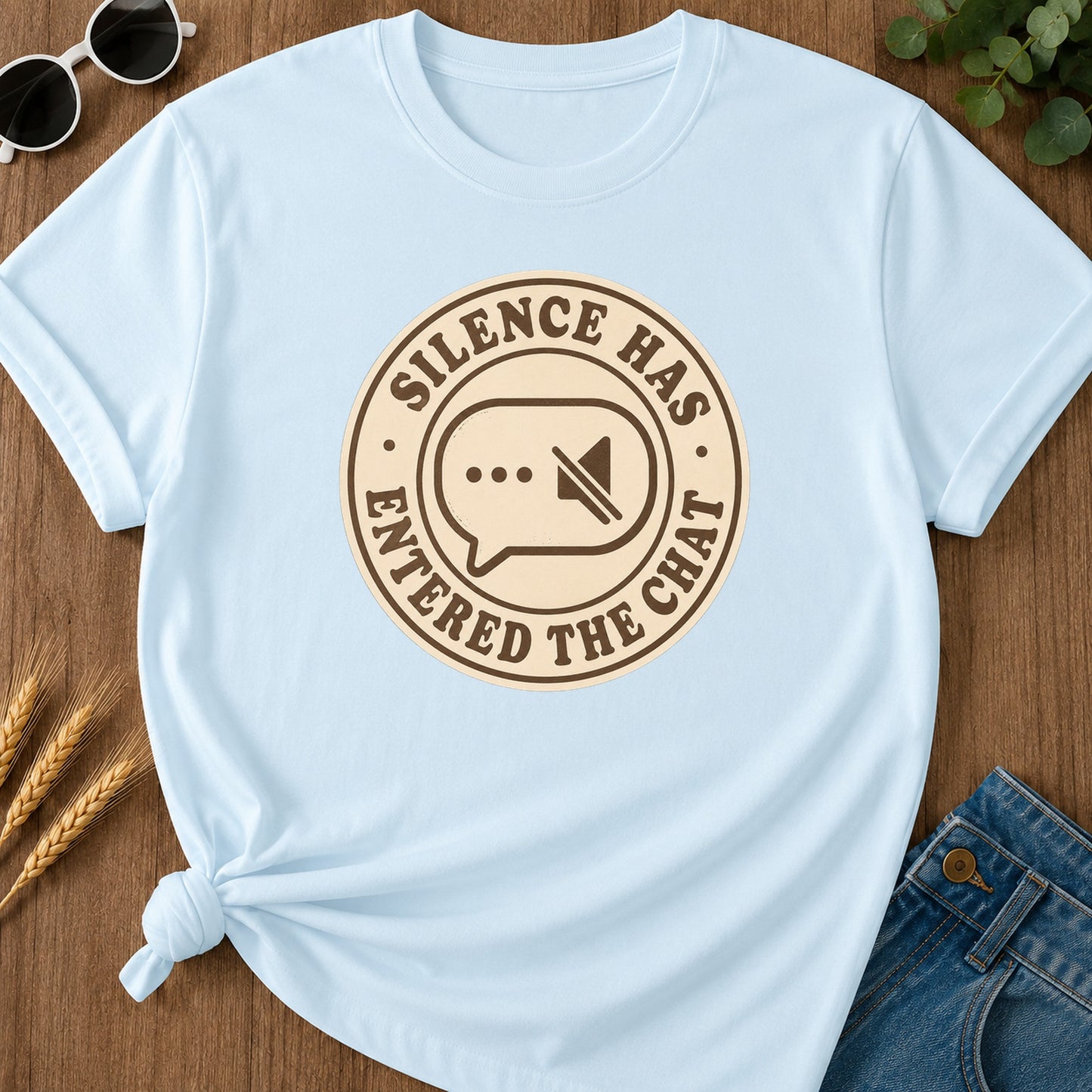 Silence Entered Chat T-Shirt - Chambray Mockup