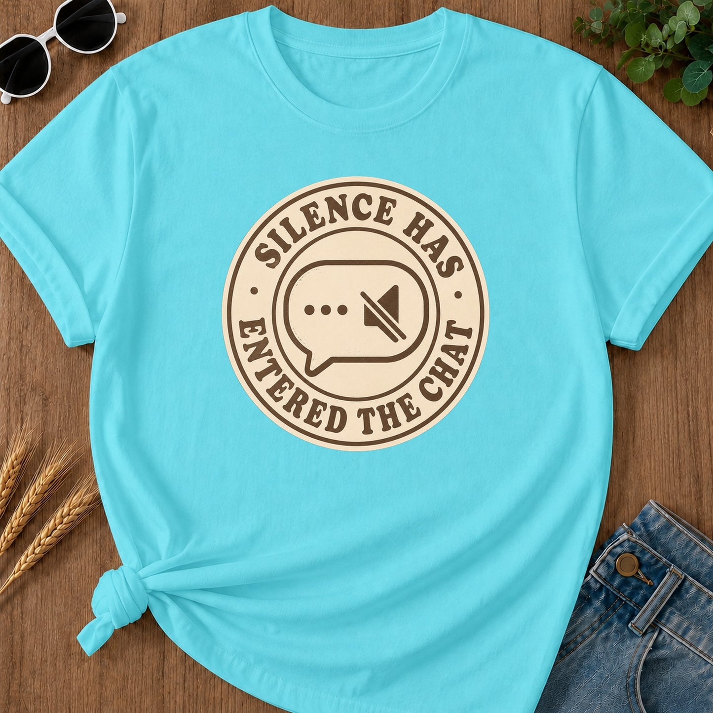 Silence Entered Chat T-Shirt - Lagoon Blue Mockup