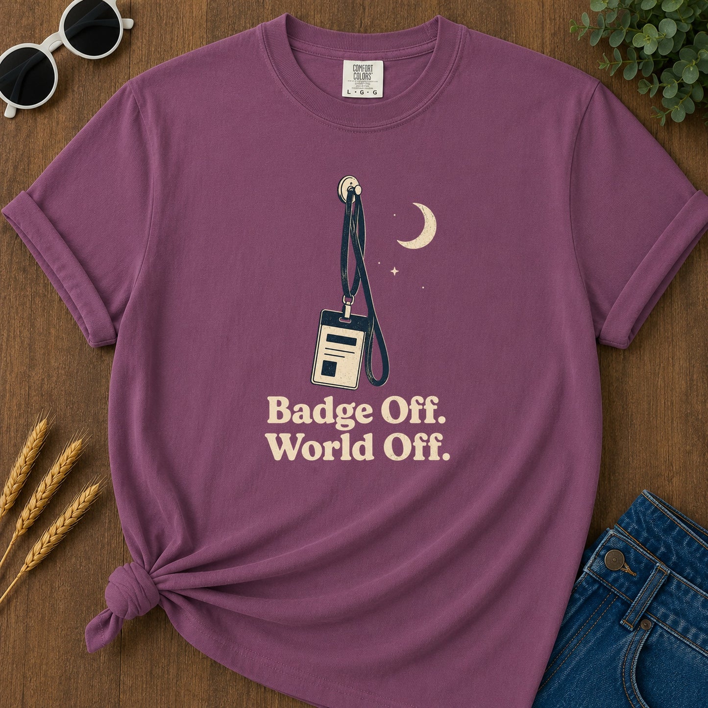Badge Off World Off T-Shirt - Berry Mockup