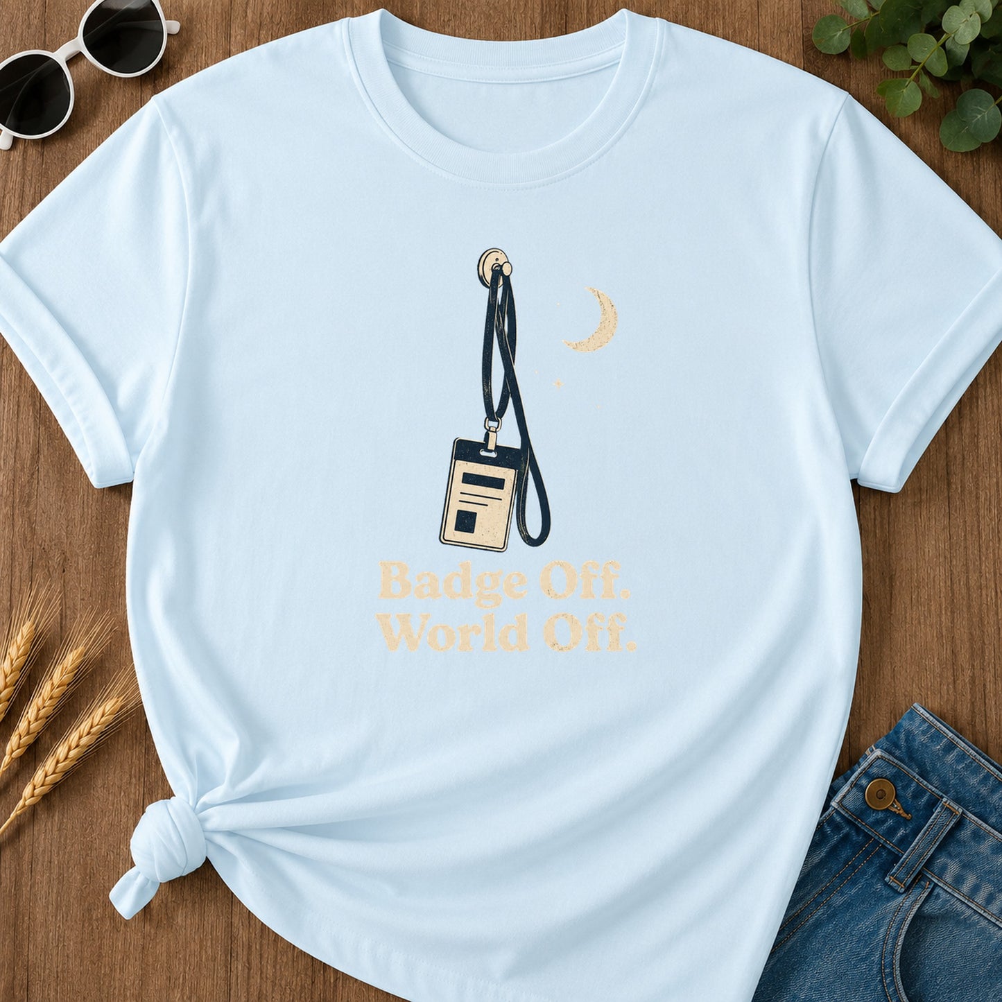 Badge Off World Off T-Shirt - Chambray Mockup