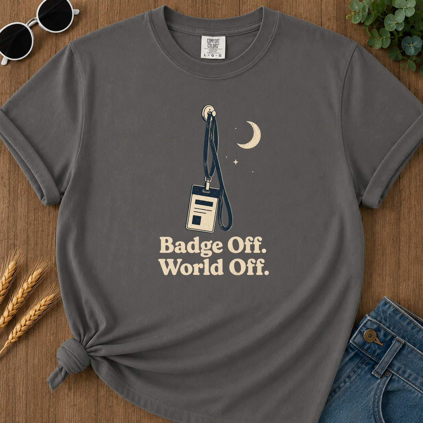 Badge Off World Off T-Shirt - Pepper Mockup