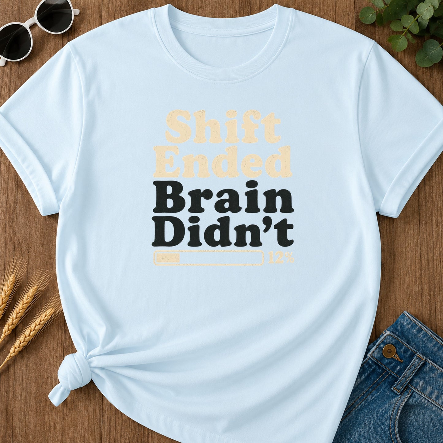 Shift Ended Brain T-Shirt - Chambray Mockup