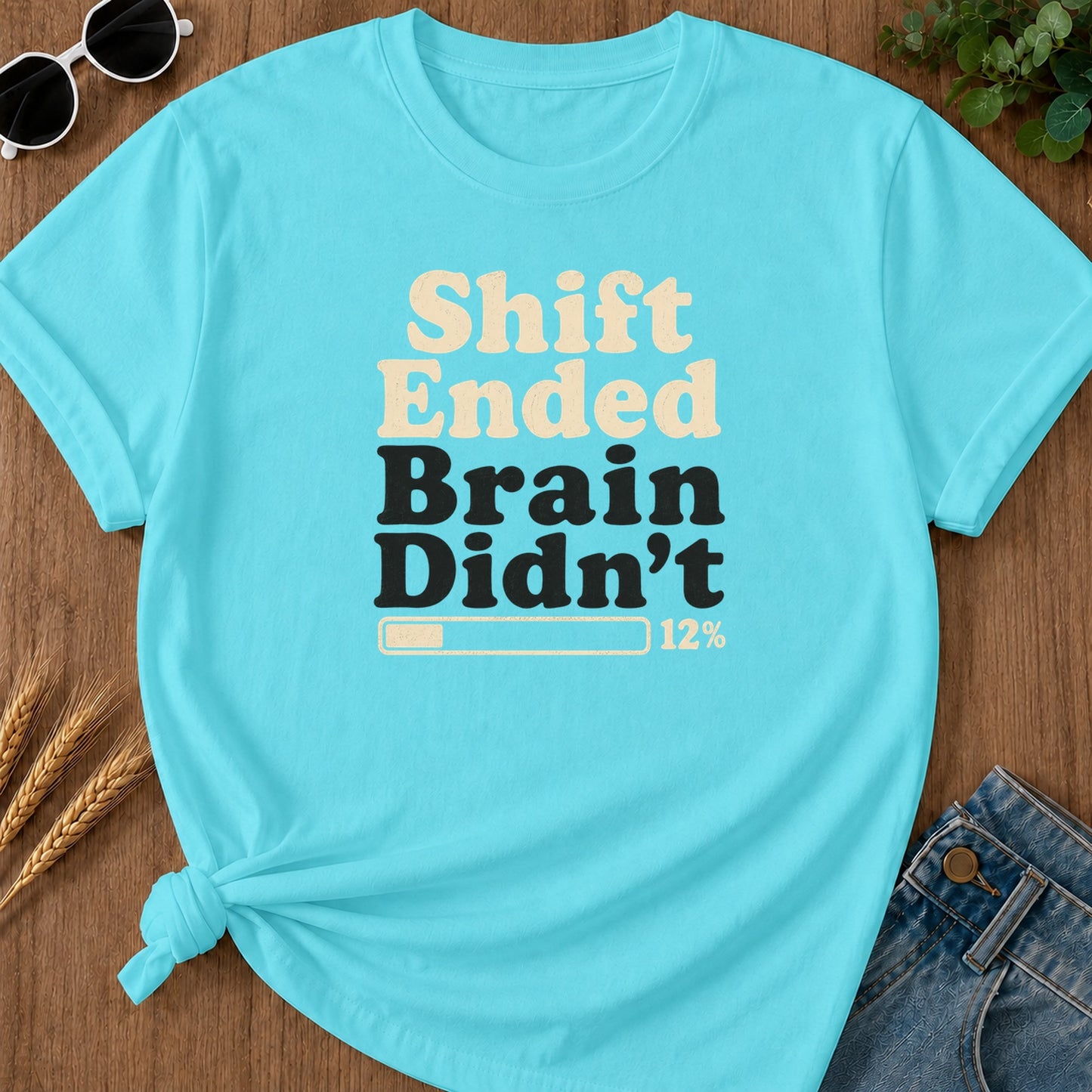 Shift Ended Brain T-Shirt - Lagoon Blue Mockup