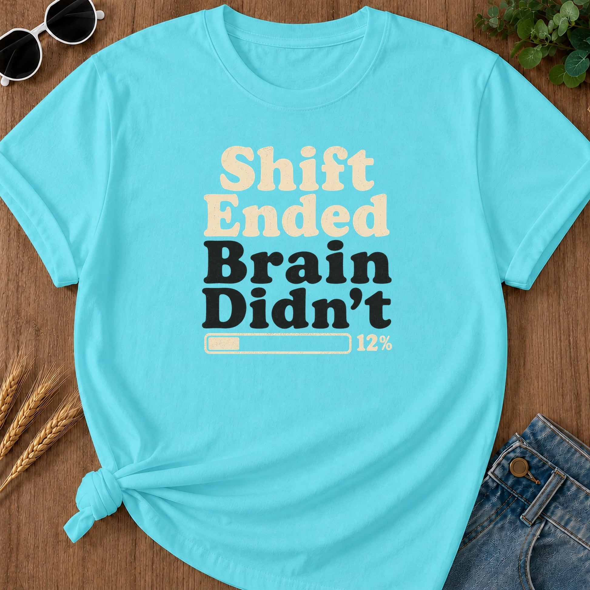 Shift Ended Brain T-Shirt - Lagoon Blue Mockup