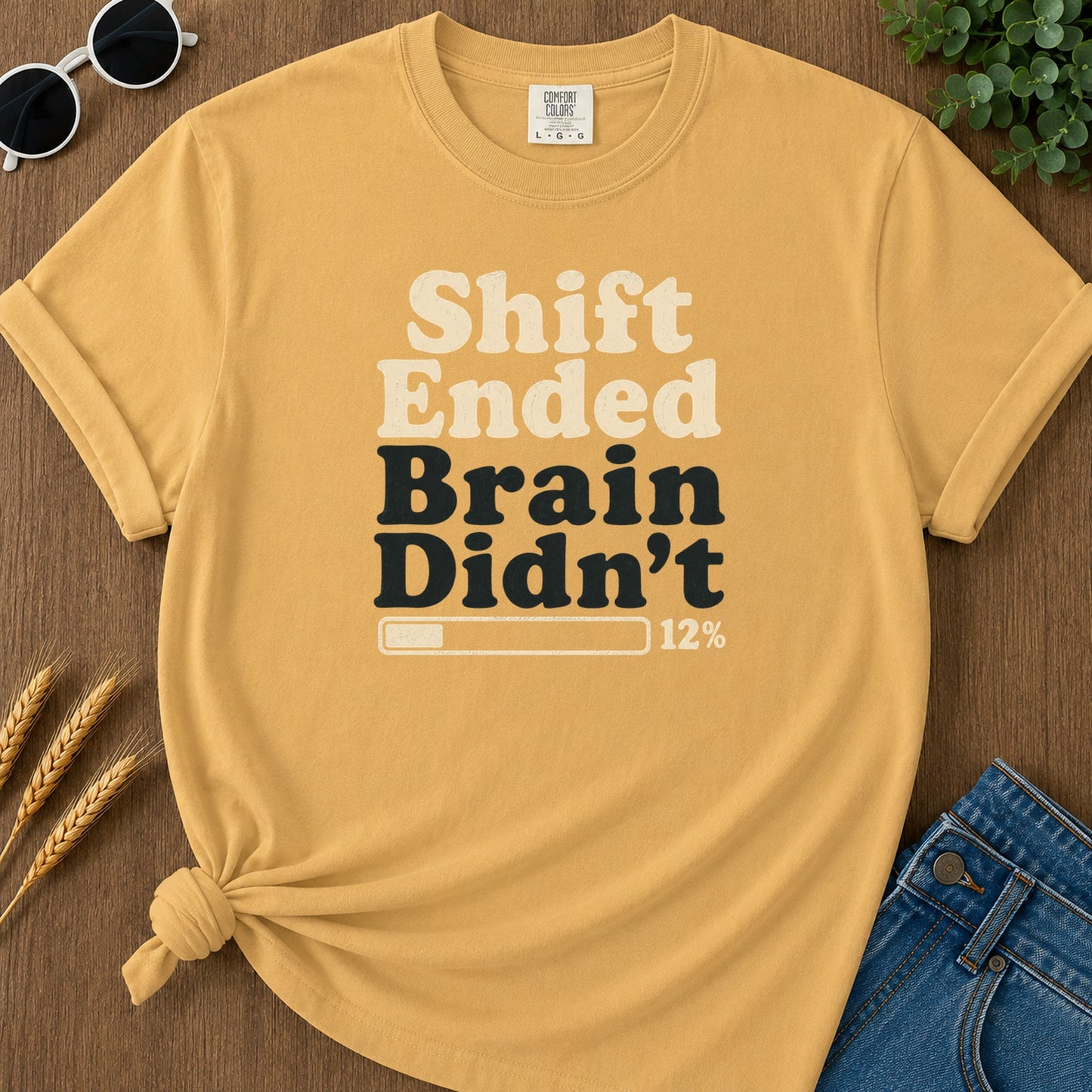 Shift Ended Brain T-Shirt - Mustard Mockup