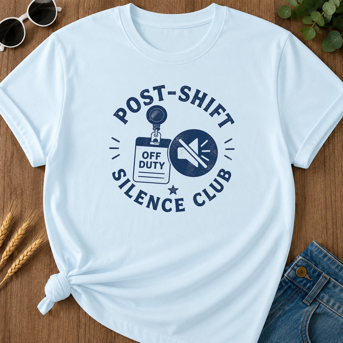 Post Shift Silence Club T-Shirt - Chambray Mockup