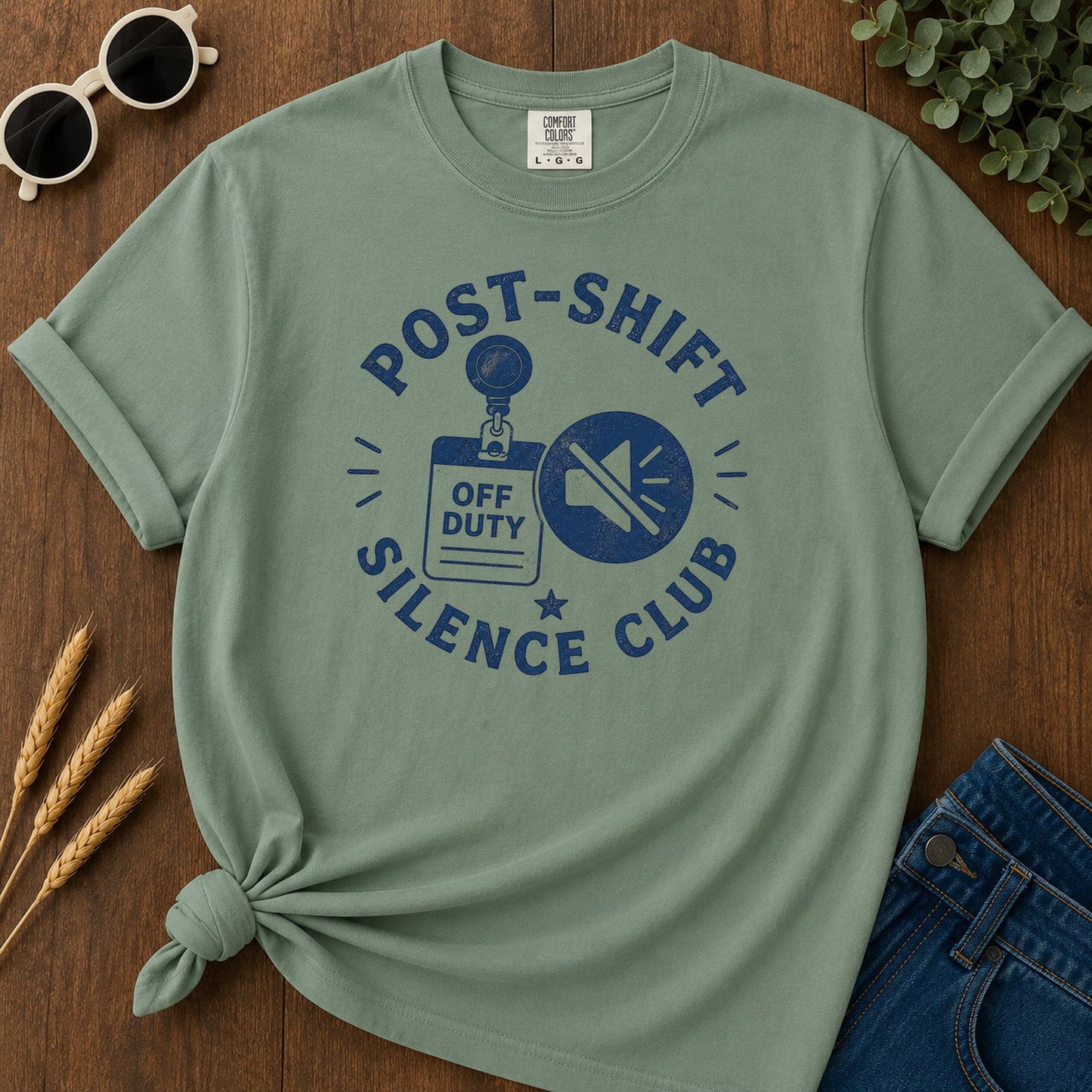 Post Shift Silence Club T-Shirt - Light Green Mockup