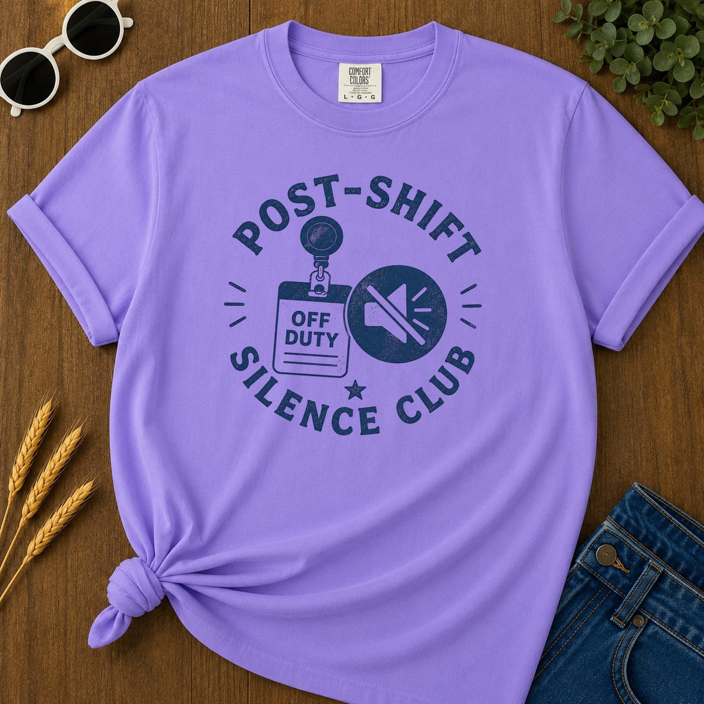Post Shift Silence Club T-Shirt - Violet Mockup